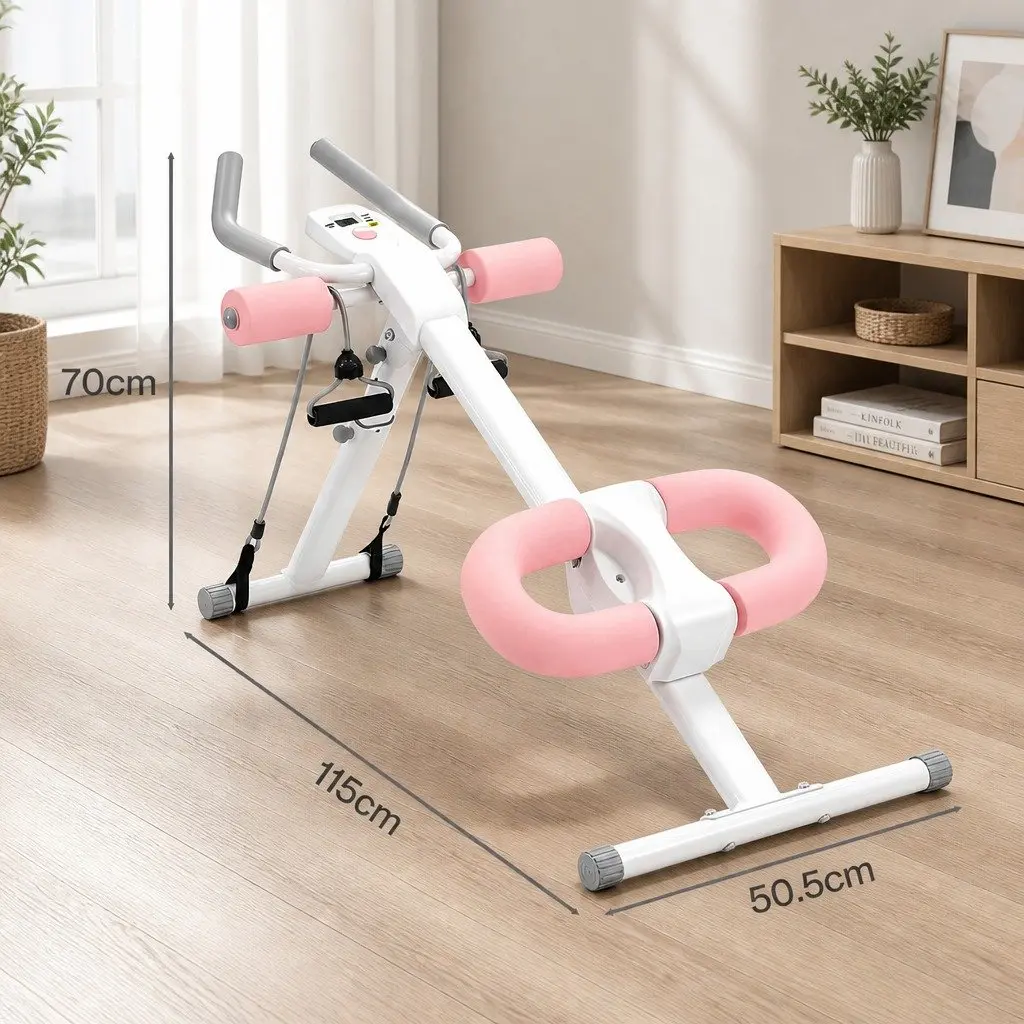 Ab Machine Adjustable Foldable Core Trainer 115cm x 50.5cm x 70cm Pink and White