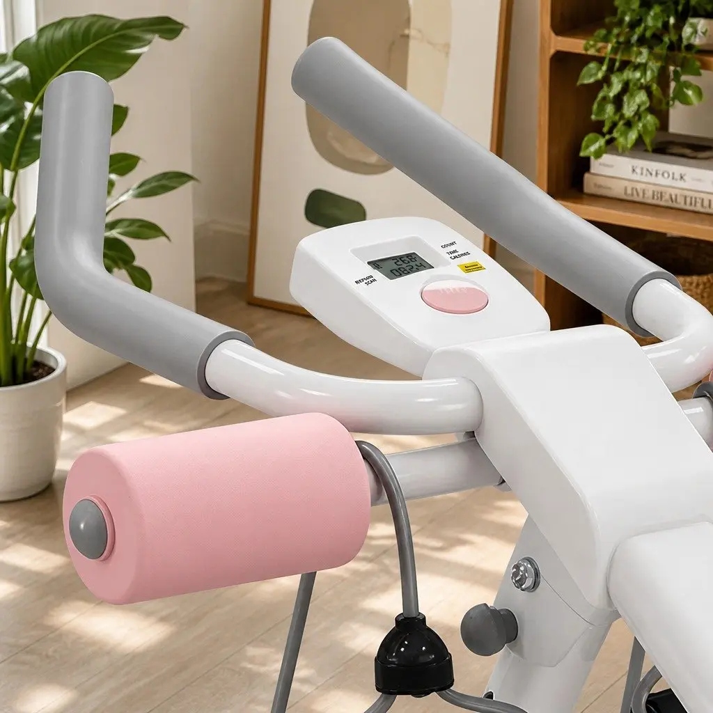 Ab Machine Adjustable Foldable Core Trainer 115cm x 50.5cm x 70cm Pink and White