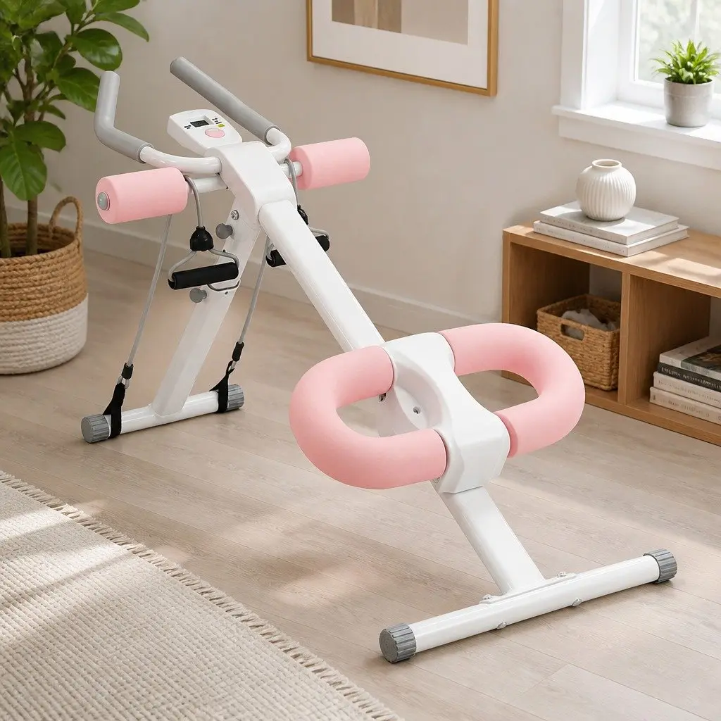 Ab Machine Adjustable Foldable Core Trainer 115cm x 50.5cm x 70cm Pink and White