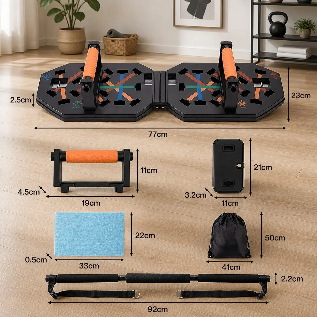 Push Up Board Multi-Grip Fitness Set Foldable Black ABS Foam Steel