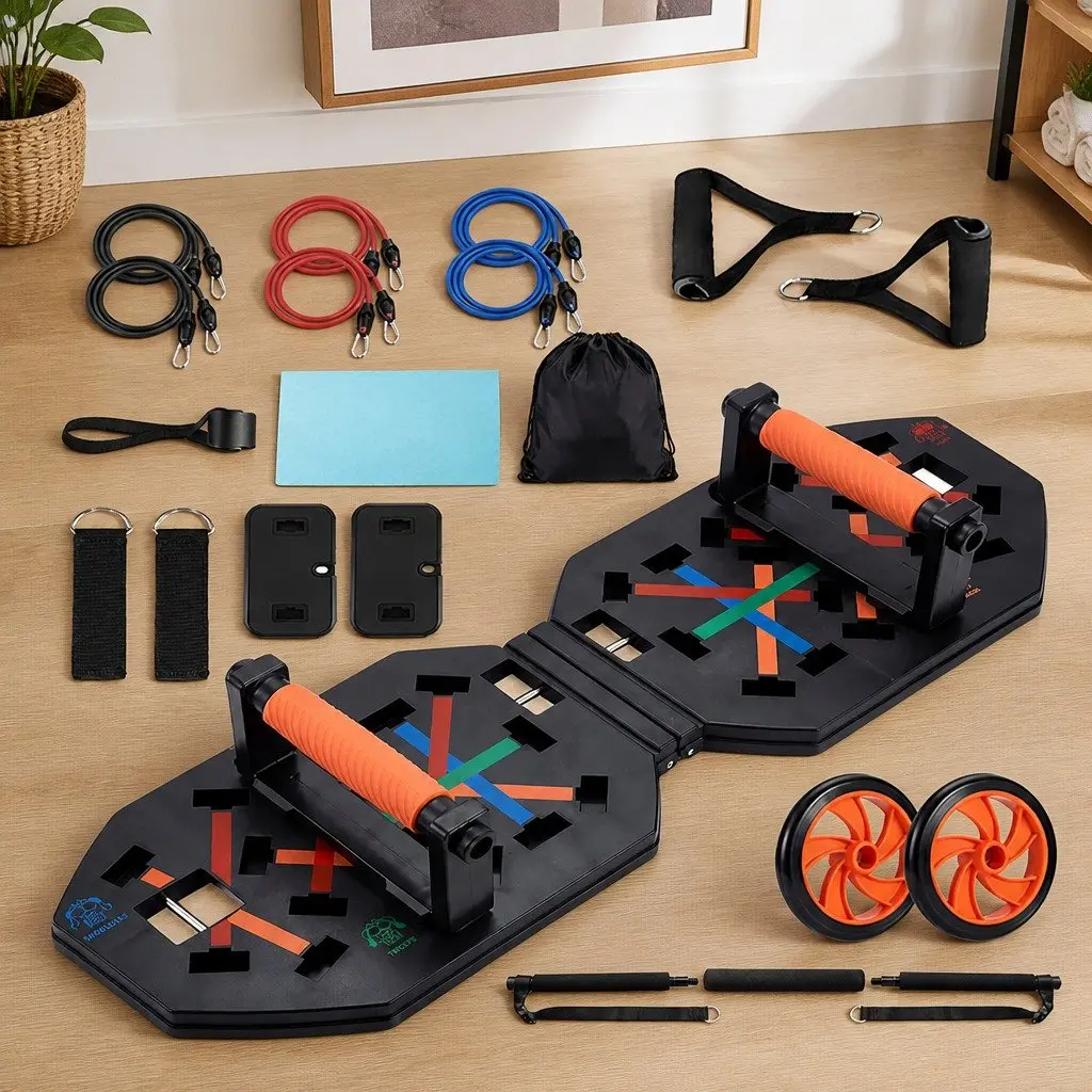 Push Up Board Multi-Grip Fitness Set Foldable Black ABS Foam Steel