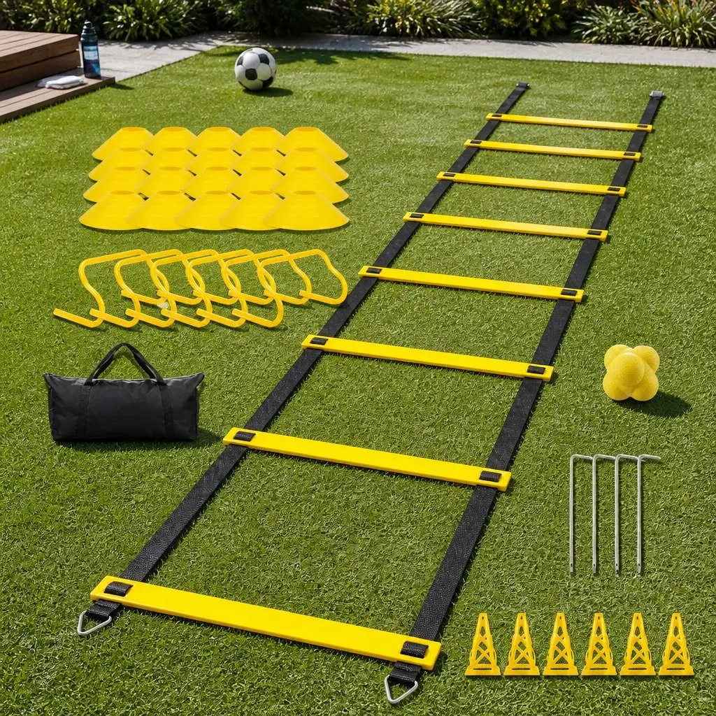39PieceAgilityTrainingKitYellowAdjustableLadderDetachableHurdlesTrafficConesReactionBallforSpeedandCoordinationDrills