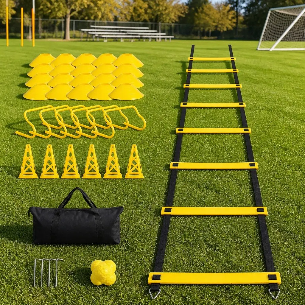 39PieceAgilityTrainingKitYellowAdjustableLadderDetachableHurdlesTrafficConesReactionBallforSpeedandCoordinationDrills