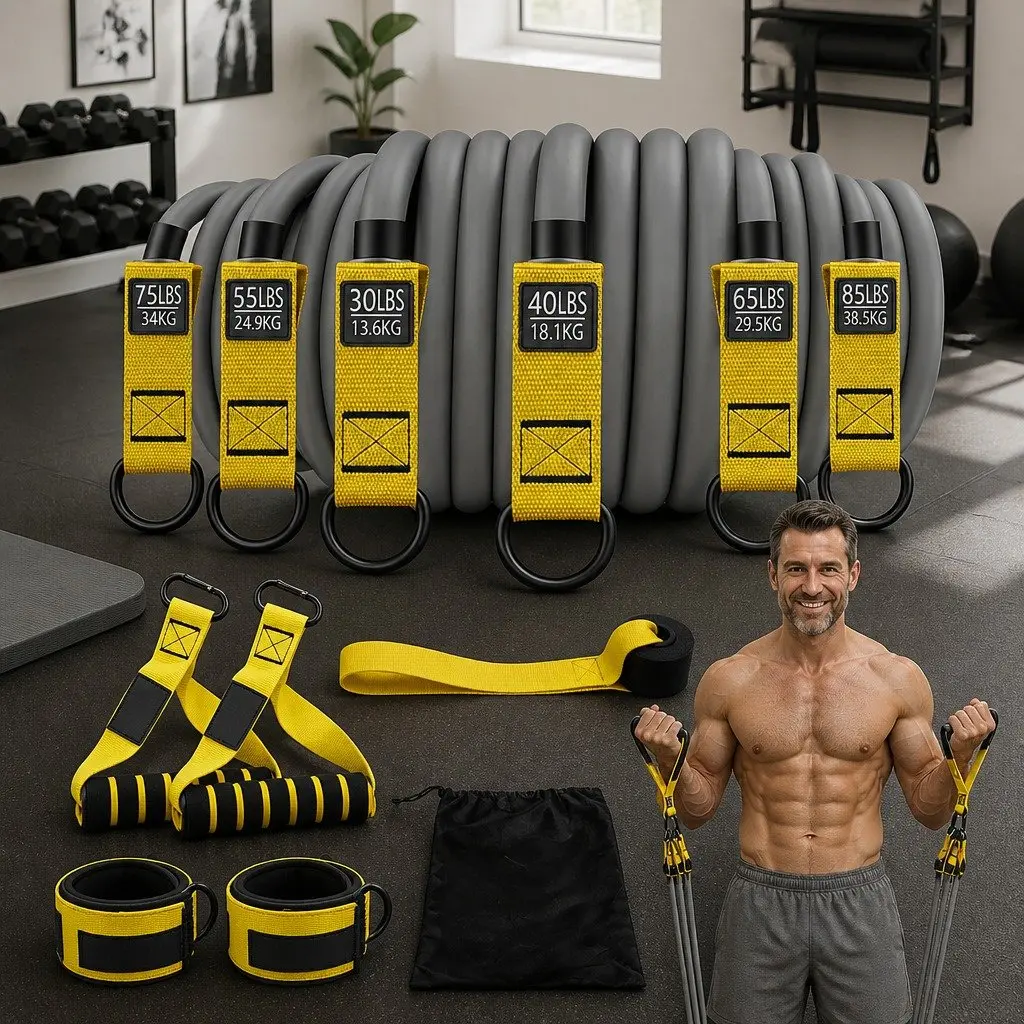 Resistance Bands Set Heavy Duty 12 Piece Full Body Workout Kit Yellow