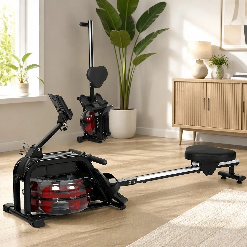 Water Rowing Machine Steel and Plastic Frame 11L Water Tank Black Red