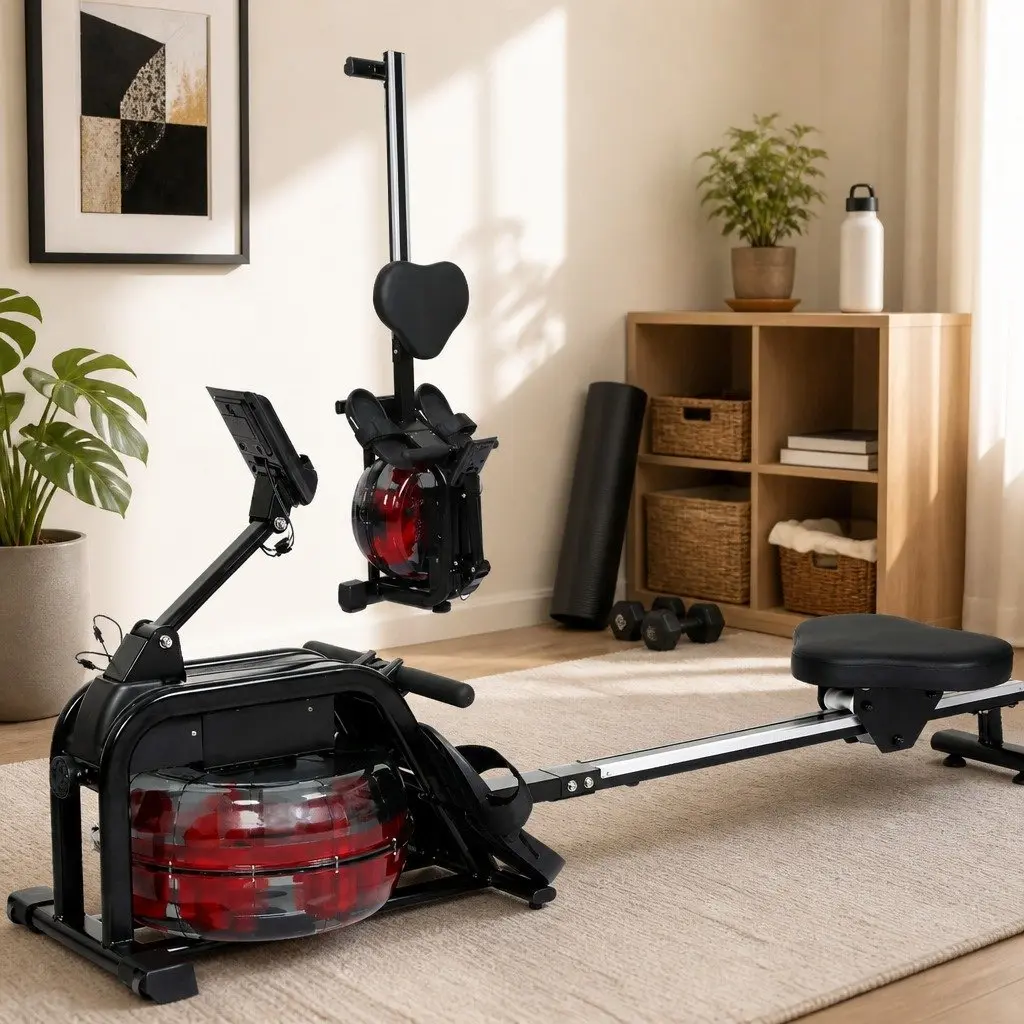 Water Rowing Machine Steel and Plastic Frame 11L Water Tank Black Red