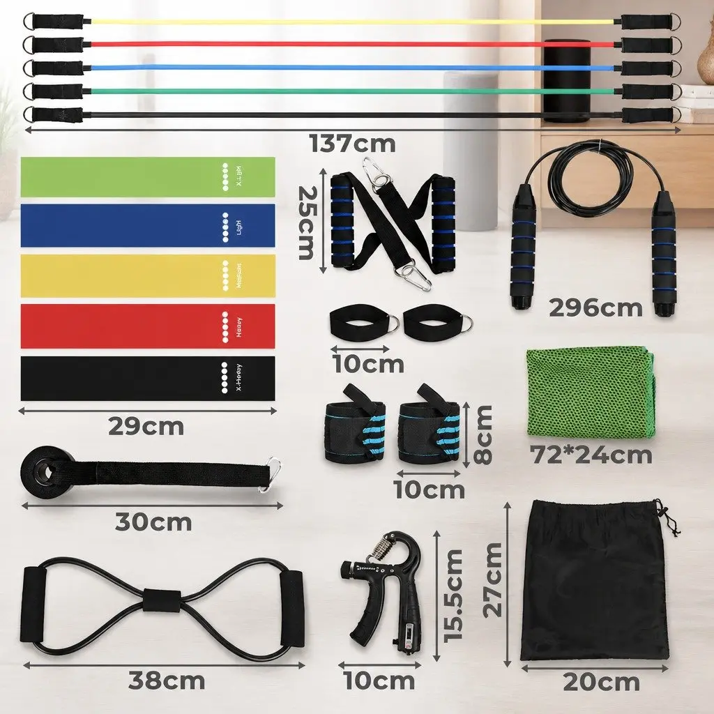 Resistance Bands Set Multi-Colour with Jump Rope Handles Door Anchor for Home Workouts