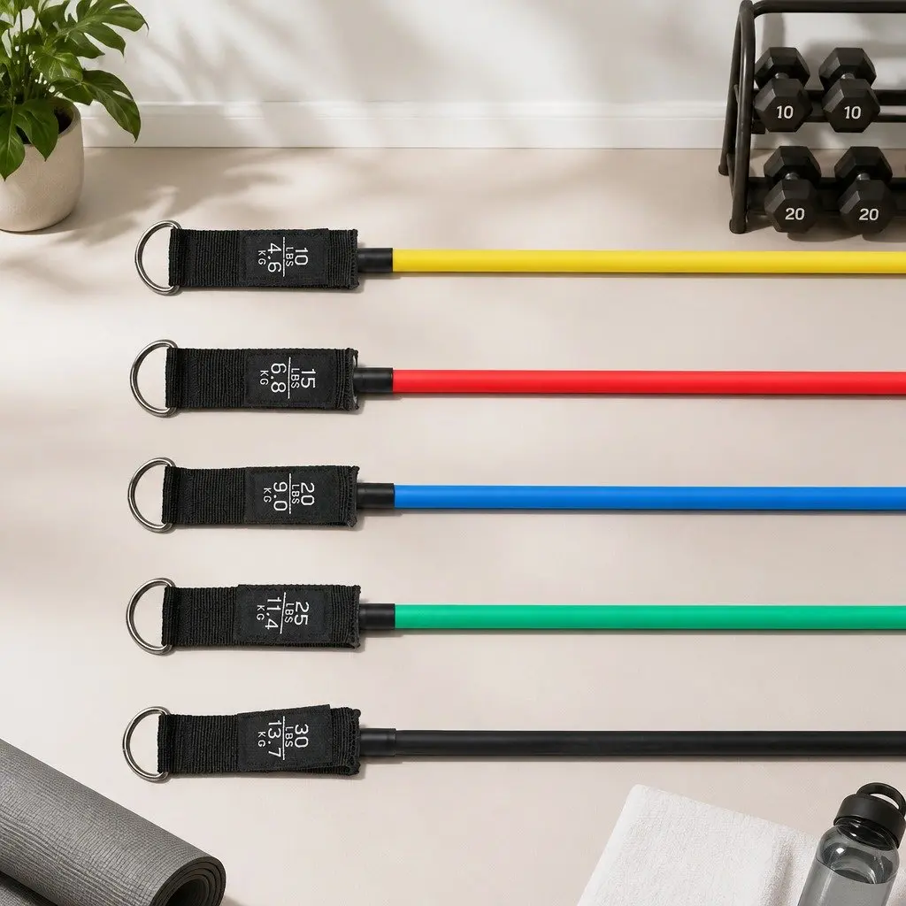 Resistance Bands Set Multi-Colour with Jump Rope Handles Door Anchor for Home Workouts