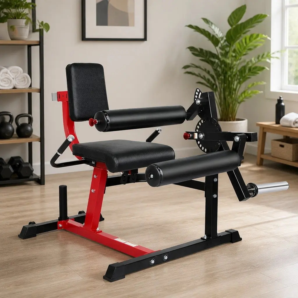 Leg Curl Extension Machine Adjustable Steel Frame Black Red Home Gym Equipment for Lower Body Exercises