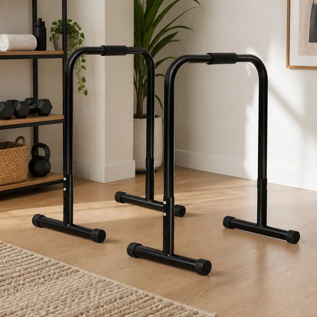 Parallel Dip Bar Station Adjustable Height Steel Tube Black