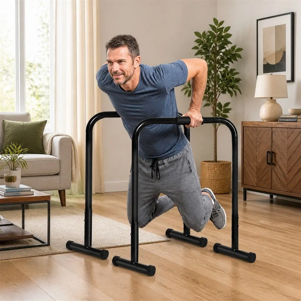 Parallel Dip Bar Station Adjustable Height Steel Tube Black