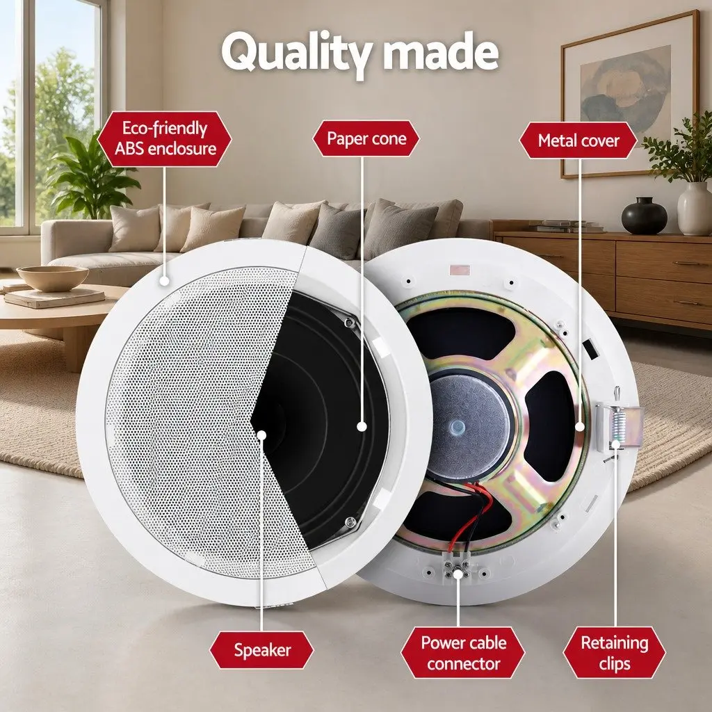 6 Inch Ceiling Speakers ABS Construction White 4pcs
