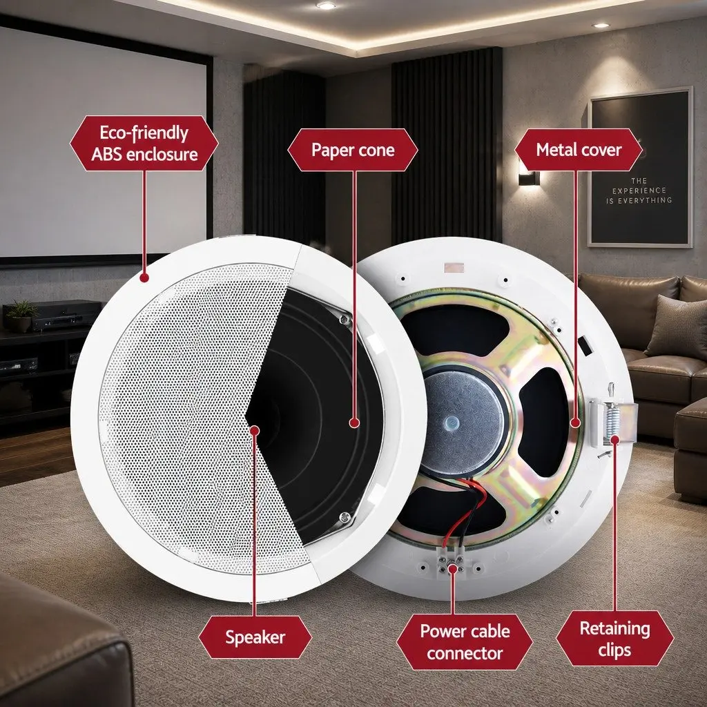 6 Inch Ceiling Speaker ABS Construction White 8 Piece