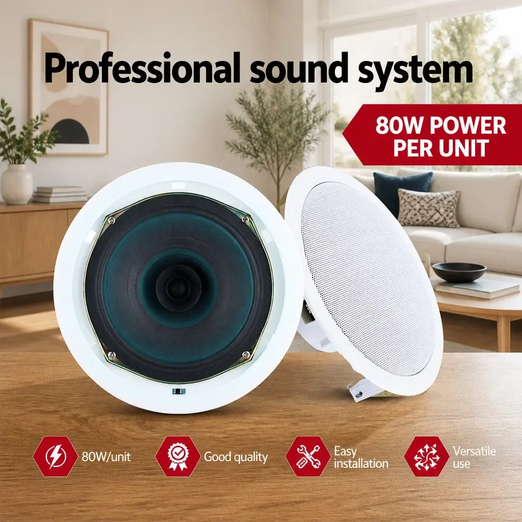 6 Inch Ceiling Speaker ABS Material 80W White Pair Home Theatre Stereo Audio Surround Sound