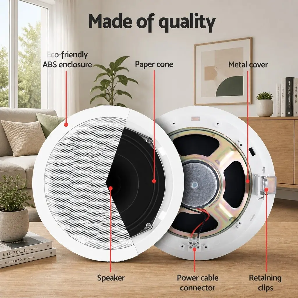6 Inch Ceiling Speaker ABS Material 80W White Pair Home Theatre Stereo Audio Surround Sound
