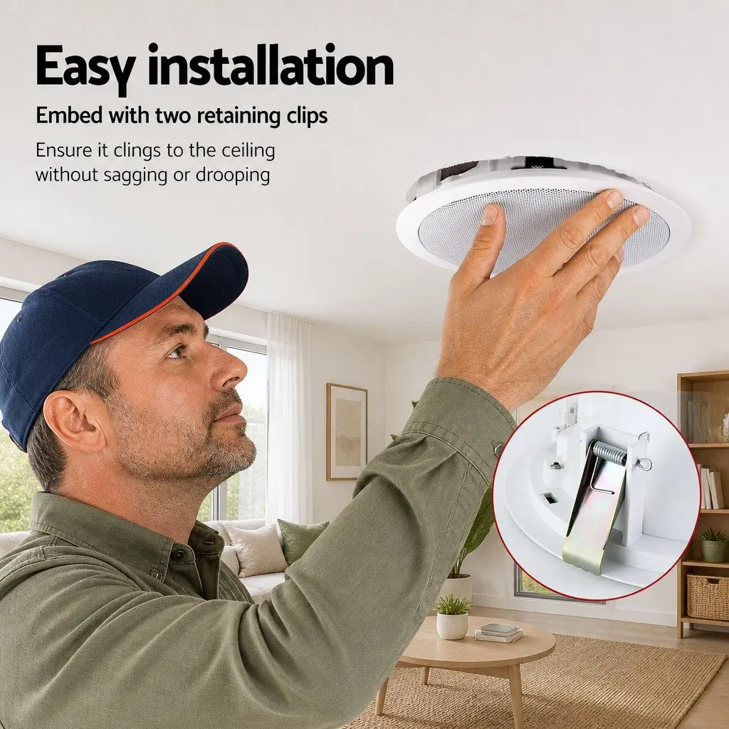 6 Inch Ceiling Speaker ABS Material 80W White Pair Home Theatre Stereo Audio Surround Sound