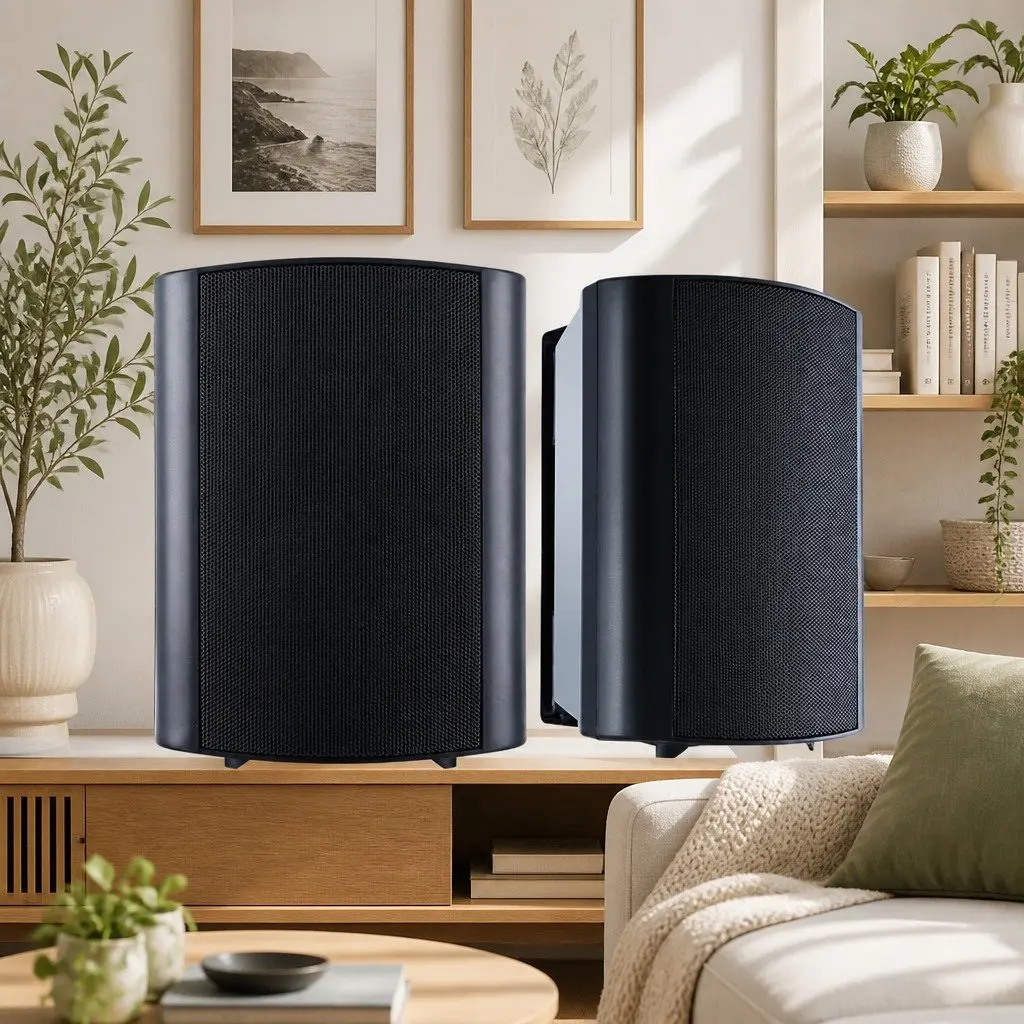 Wall Speakers Set 5.25 Inch Woofer 2.5 Inch Tweeter Two Way Configuration Black Audio Indoor Outdoor