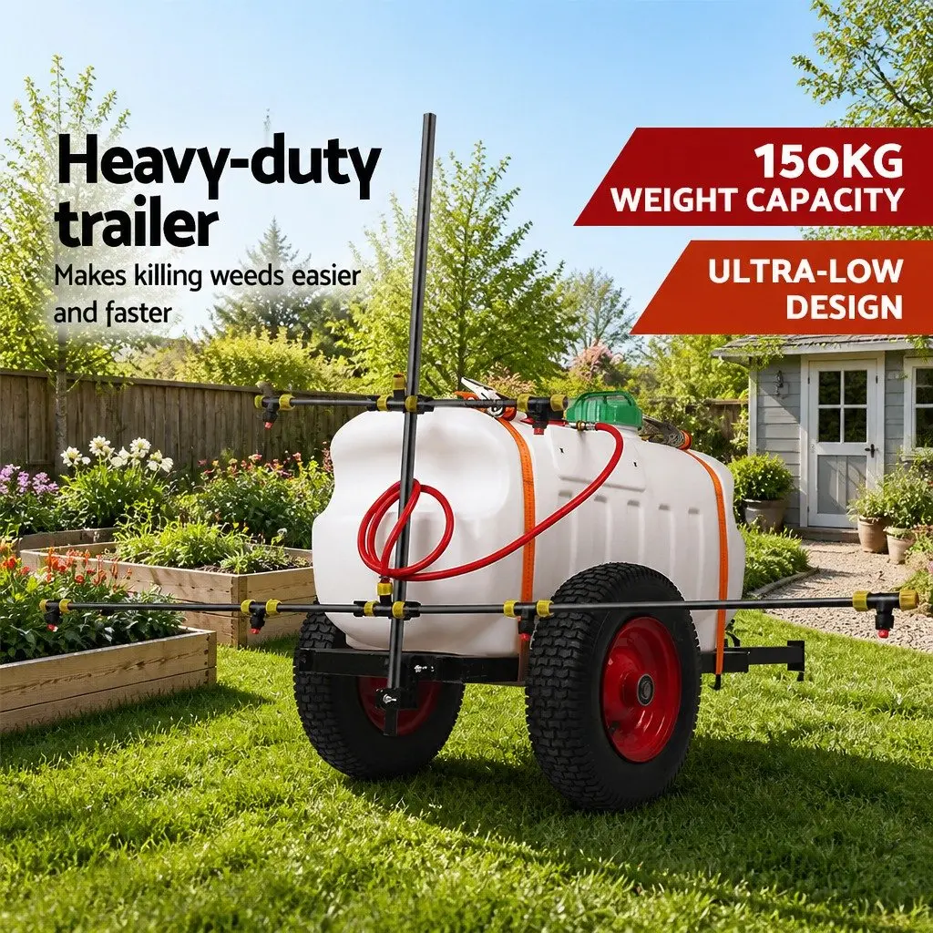 Weed Sprayer 100L Tank Trailer 1.5M Boom Black Garden Spray System