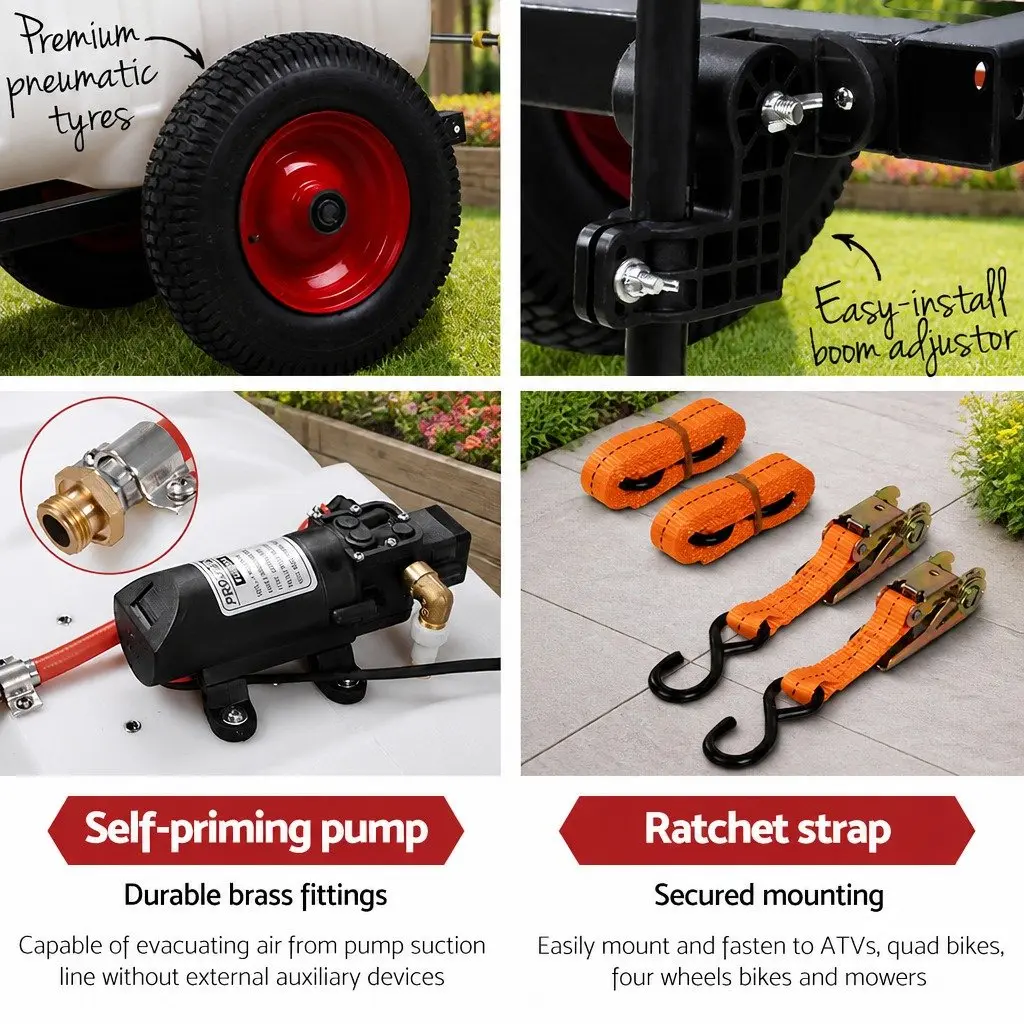 Weed Sprayer 100L Tank Trailer 1.5M Boom Black Garden Spray System