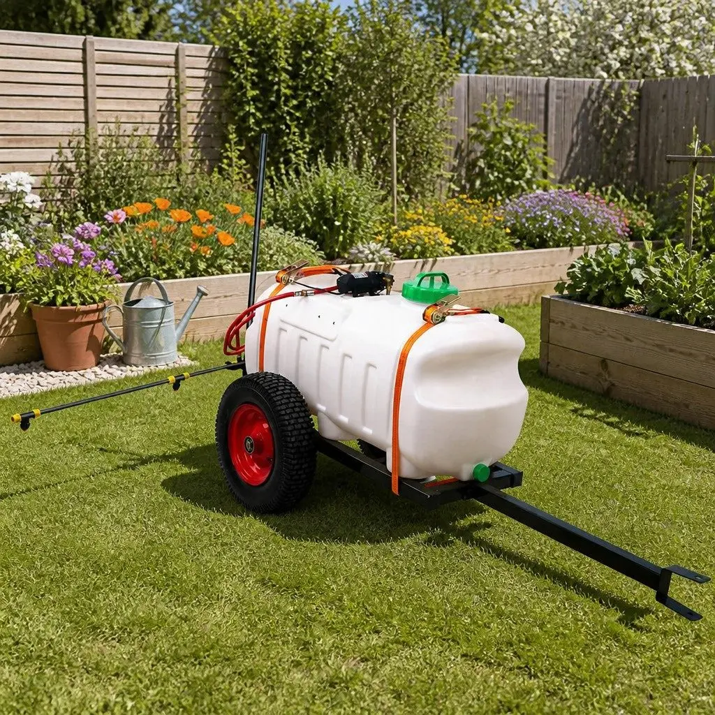 Weed Sprayer 100L Tank Trailer 1.5M Boom Black Garden Spray System