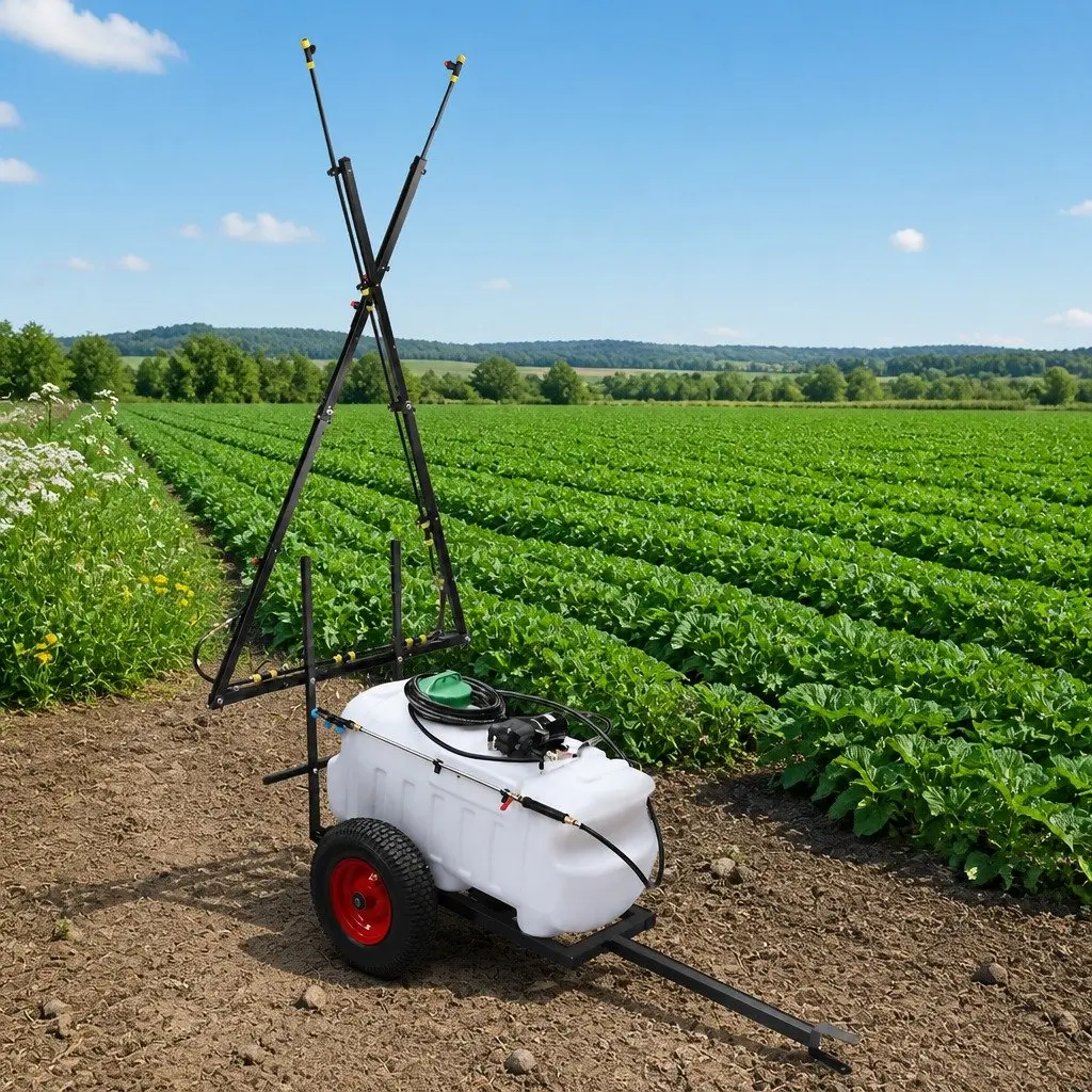 100L Weed Sprayer Trailer 5m Boom Pump Adjustable Height White Black