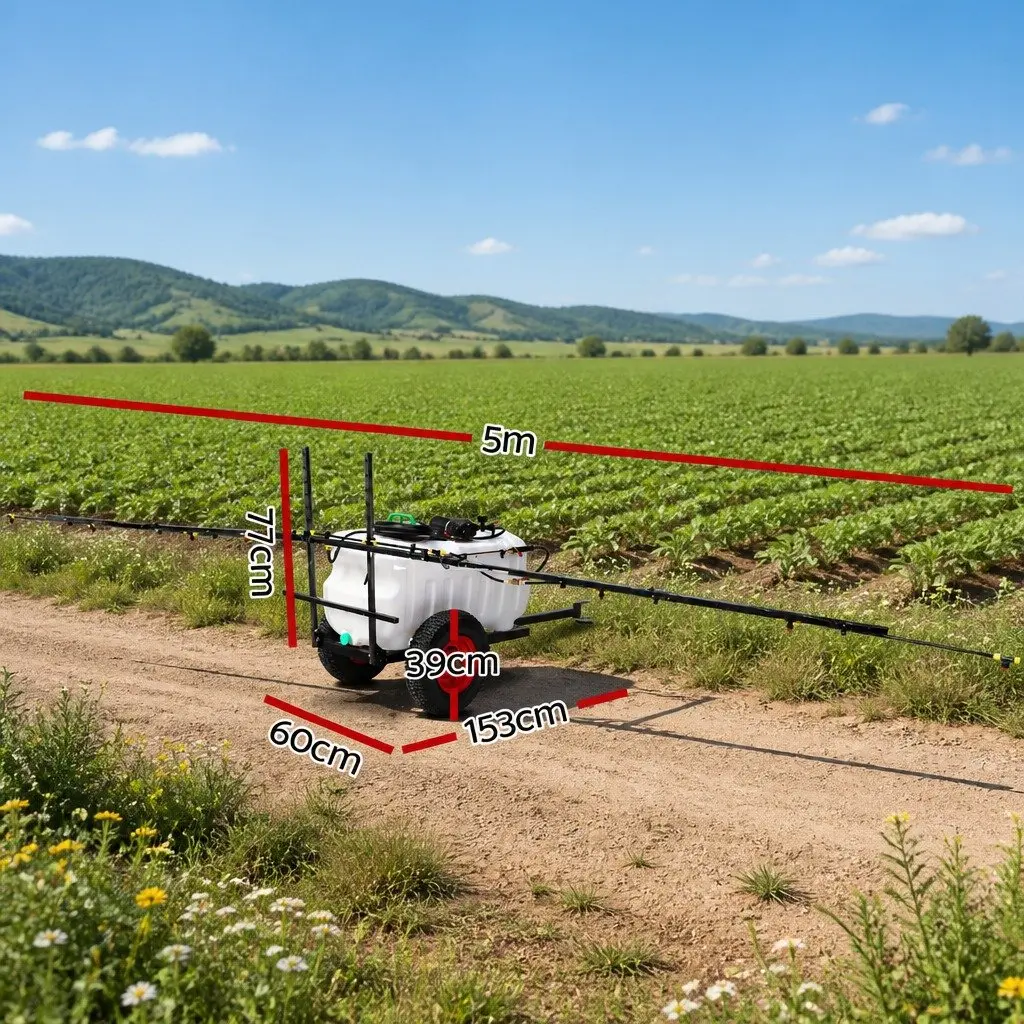 100L Weed Sprayer Trailer 5m Boom Pump Adjustable Height White Black
