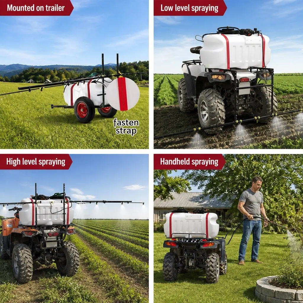 100L Weed Sprayer Trailer 5m Boom Pump Adjustable Height White Black