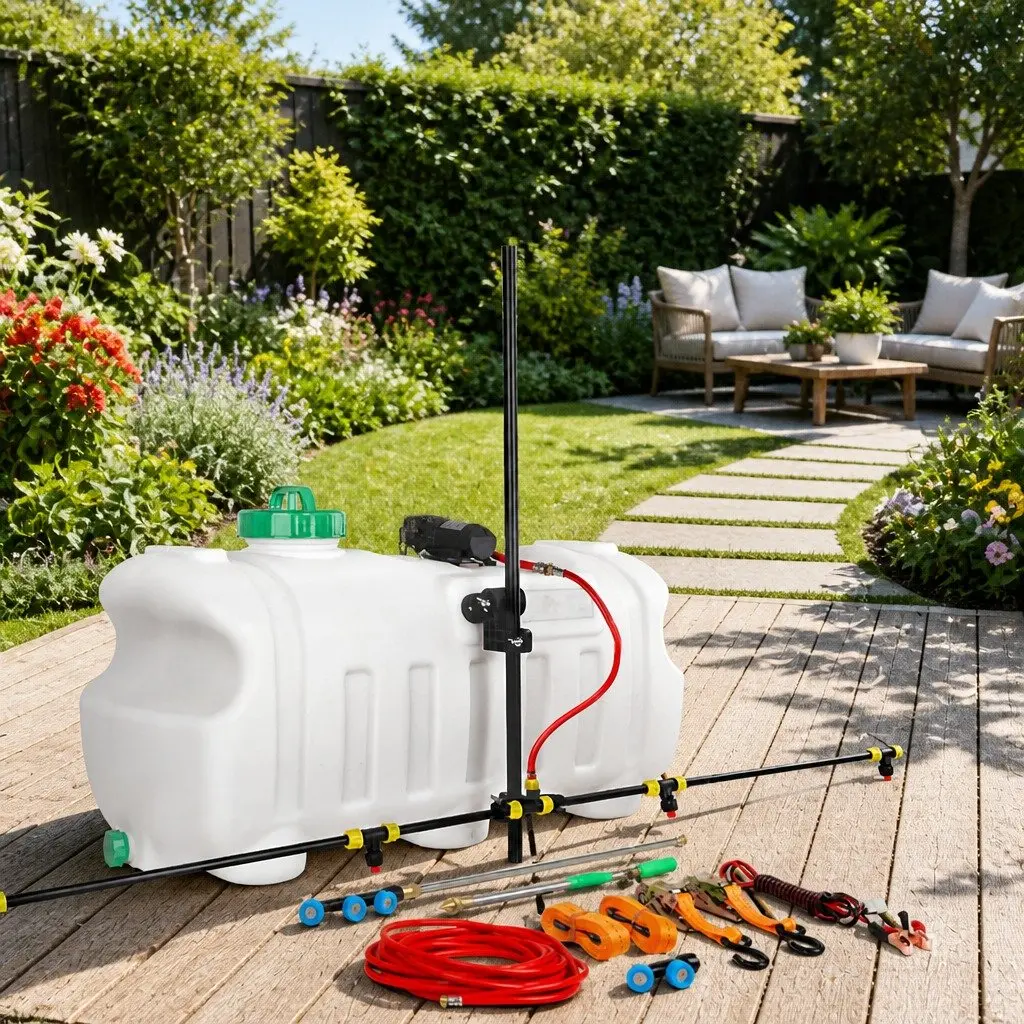 100L Weed Sprayer Tank Boom Spray Gun Adjustable Multi-Nozzle White