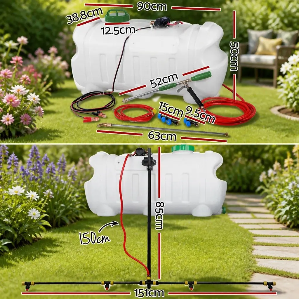 100L Weed Sprayer Tank Boom Spray Gun Adjustable Multi-Nozzle White