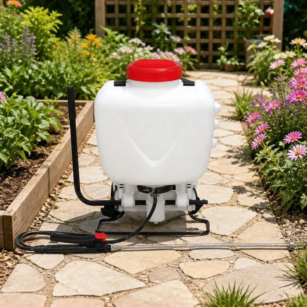 15L Backpack Sprayer Stainless Steel Spray Lance Four Nozzles White and Red
