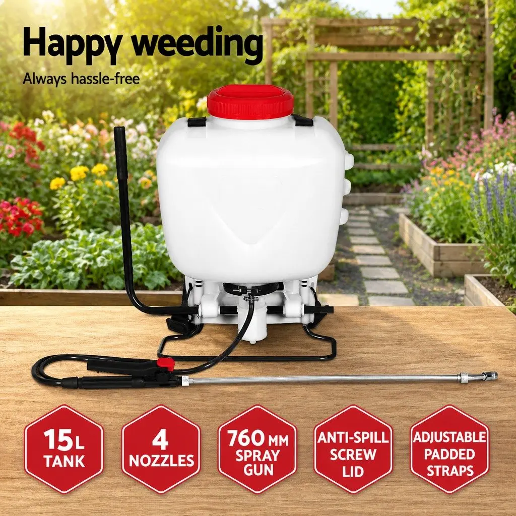15L Backpack Sprayer Stainless Steel Spray Lance Four Nozzles White and Red