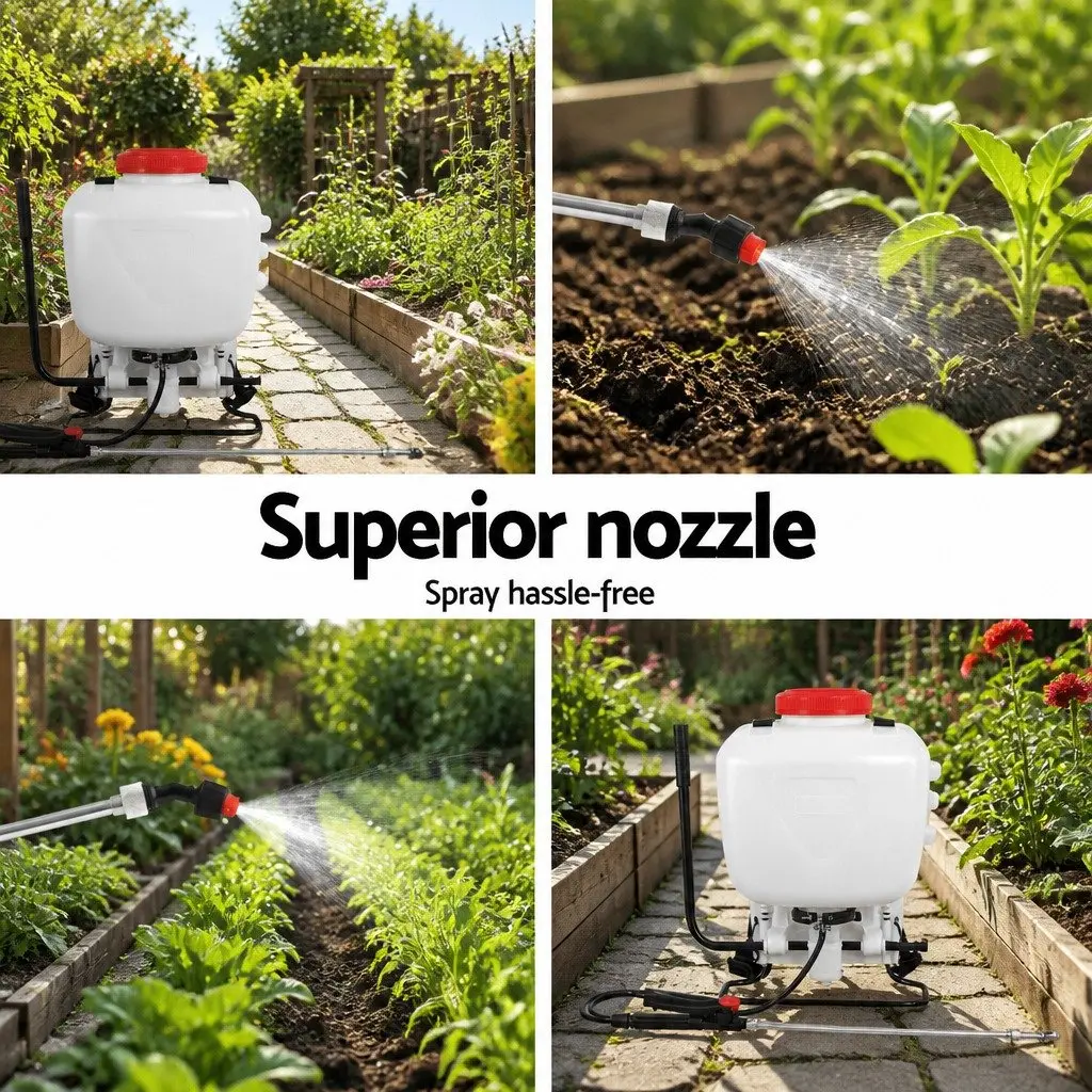 15L Backpack Sprayer Stainless Steel Spray Lance Four Nozzles White and Red