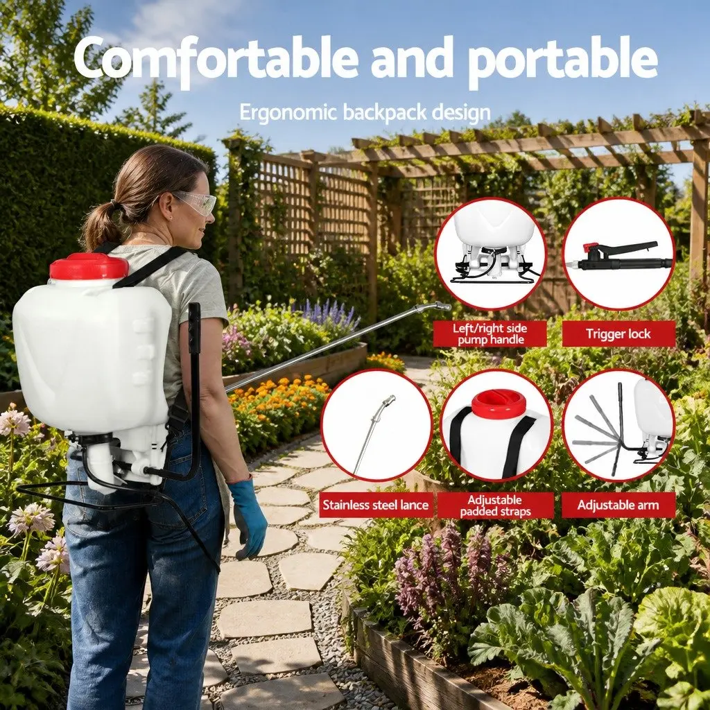 15L Backpack Sprayer Stainless Steel Spray Lance Four Nozzles White and Red