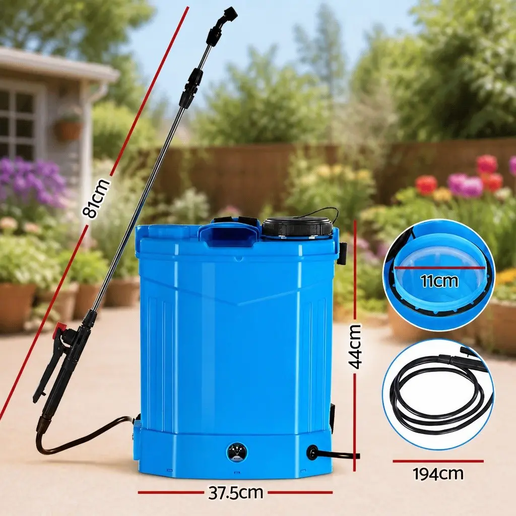 Electric Backpack Sprayer 16L Stainless Steel Blue Knapsack Tank Pesticide Herbicide Garden Spray
