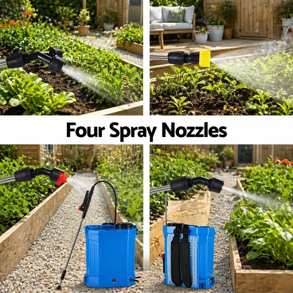 Electric Backpack Sprayer 16L Stainless Steel Blue Knapsack Tank Pesticide Herbicide Garden Spray