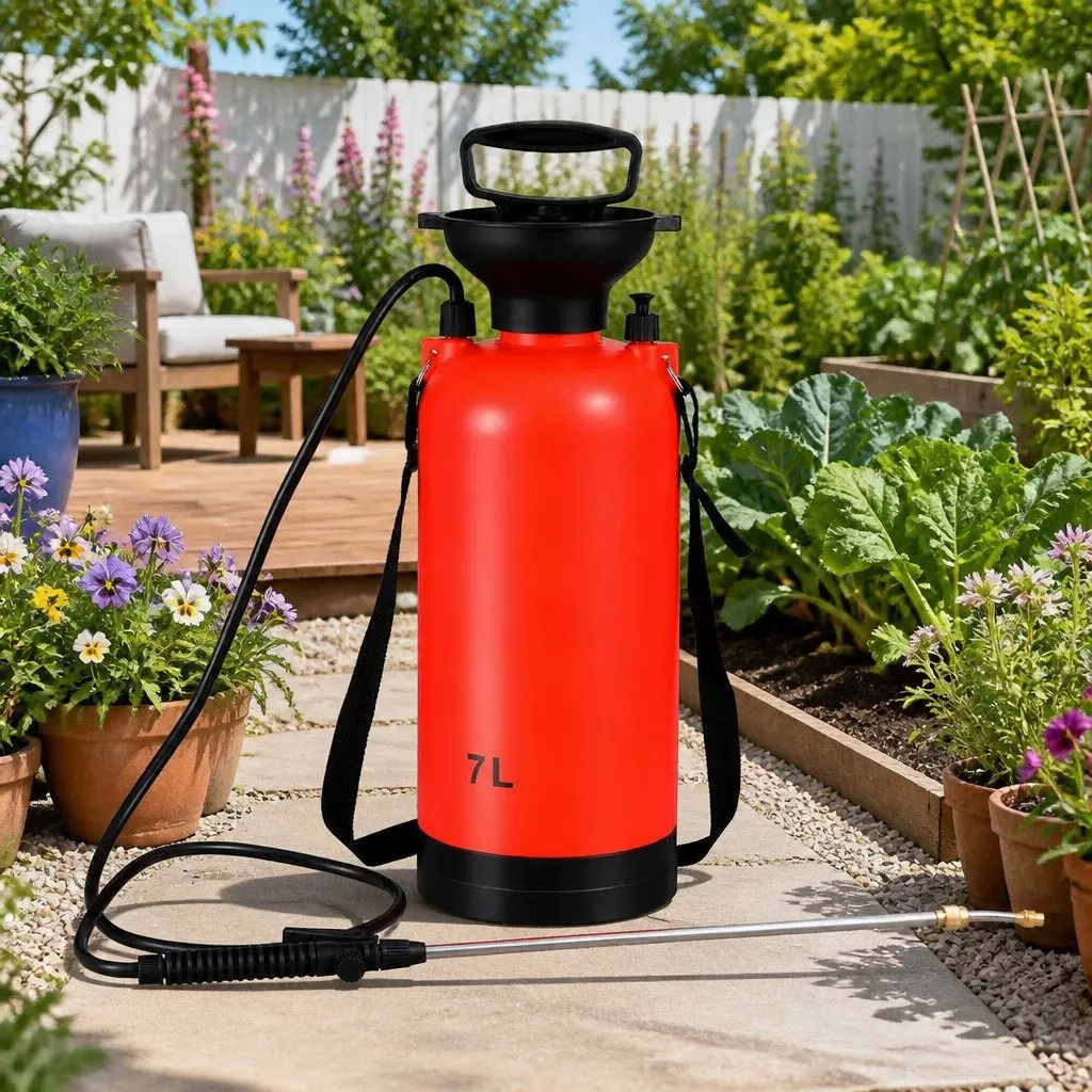 7L Garden Spray Tank Shoulder-Mounted Pressure Sprayer for Herbicides Pesticides Fertilizers Cleaning Orange Black