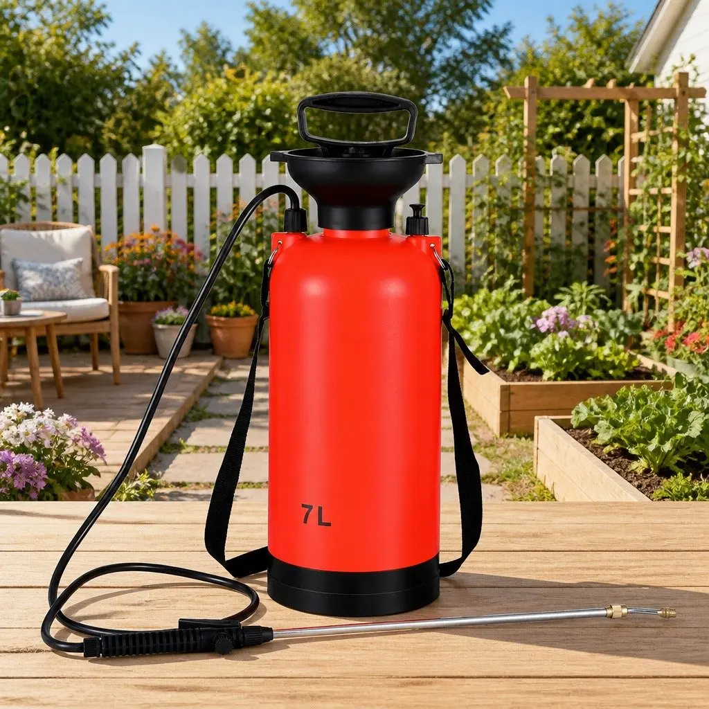 7L Garden Spray Tank Shoulder-Mounted Pressure Sprayer for Herbicides Pesticides Fertilizers Cleaning Orange Black
