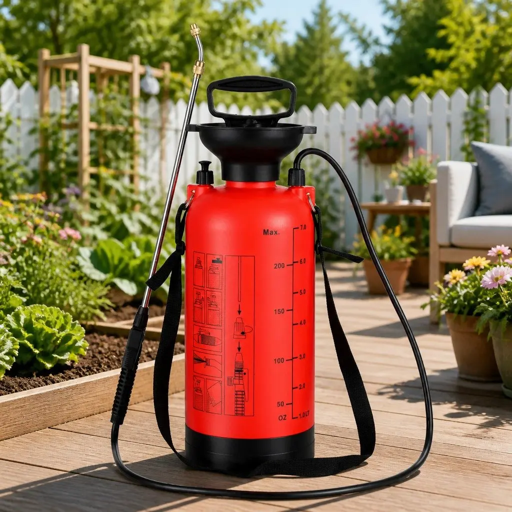 7L Garden Spray Tank Shoulder-Mounted Pressure Sprayer for Herbicides Pesticides Fertilizers Cleaning Orange Black