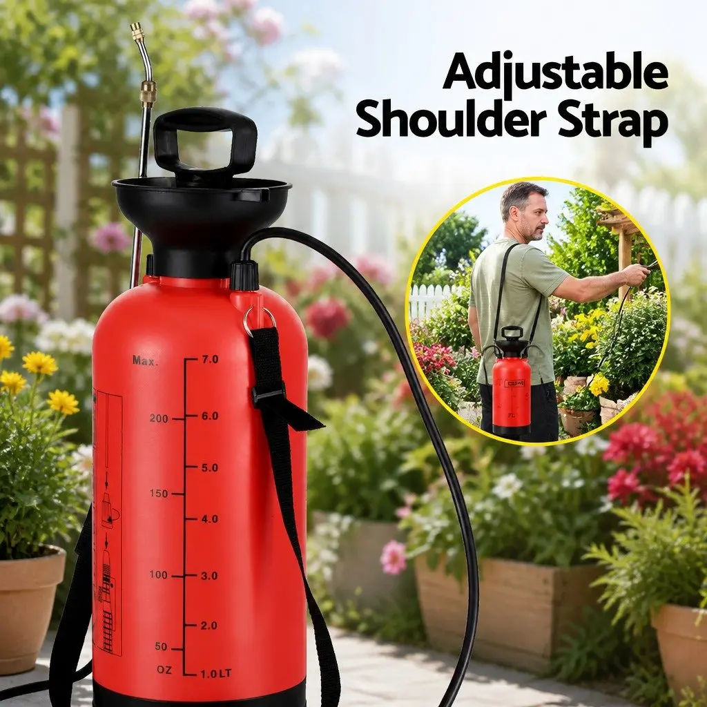 7L Garden Spray Tank Shoulder-Mounted Pressure Sprayer for Herbicides Pesticides Fertilizers Cleaning Orange Black