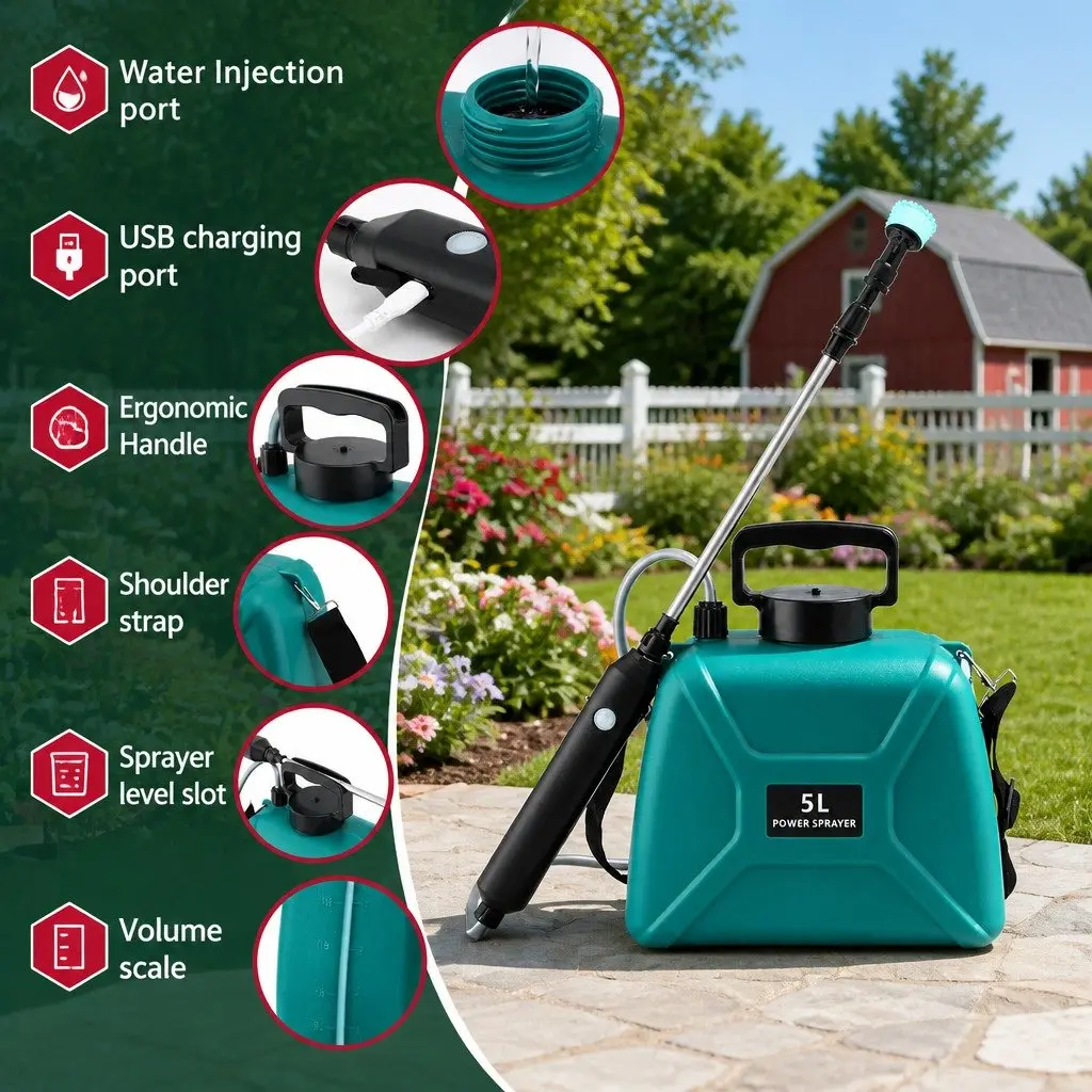 Electric Garden Sprayer USB Rechargeable 5L Green Herbicide Dual Spray Modes