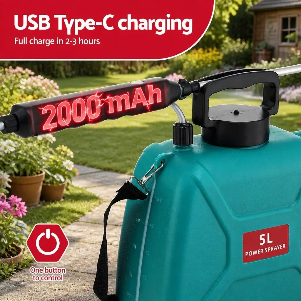 Electric Garden Sprayer USB Rechargeable 5L Green Herbicide Dual Spray Modes