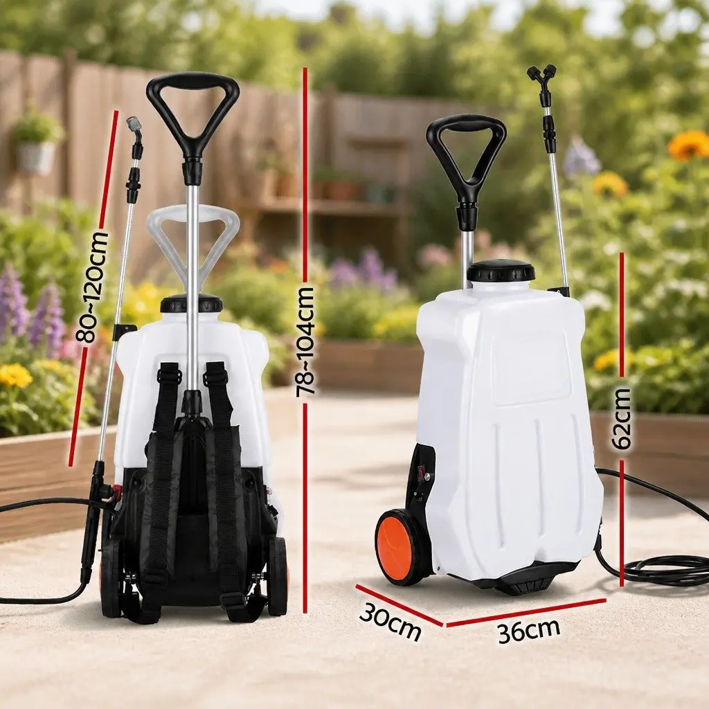 Electric Backpack Sprayer 20L PE White and Black Trolley with Stainless Steel Wand and Four Nozzle Heads