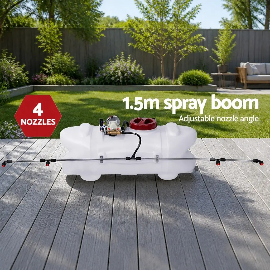 60L Weed Sprayer Trailer with Rear Boom and Handheld Spray Gun 12V Pump Adjustable Black Garden Equipment