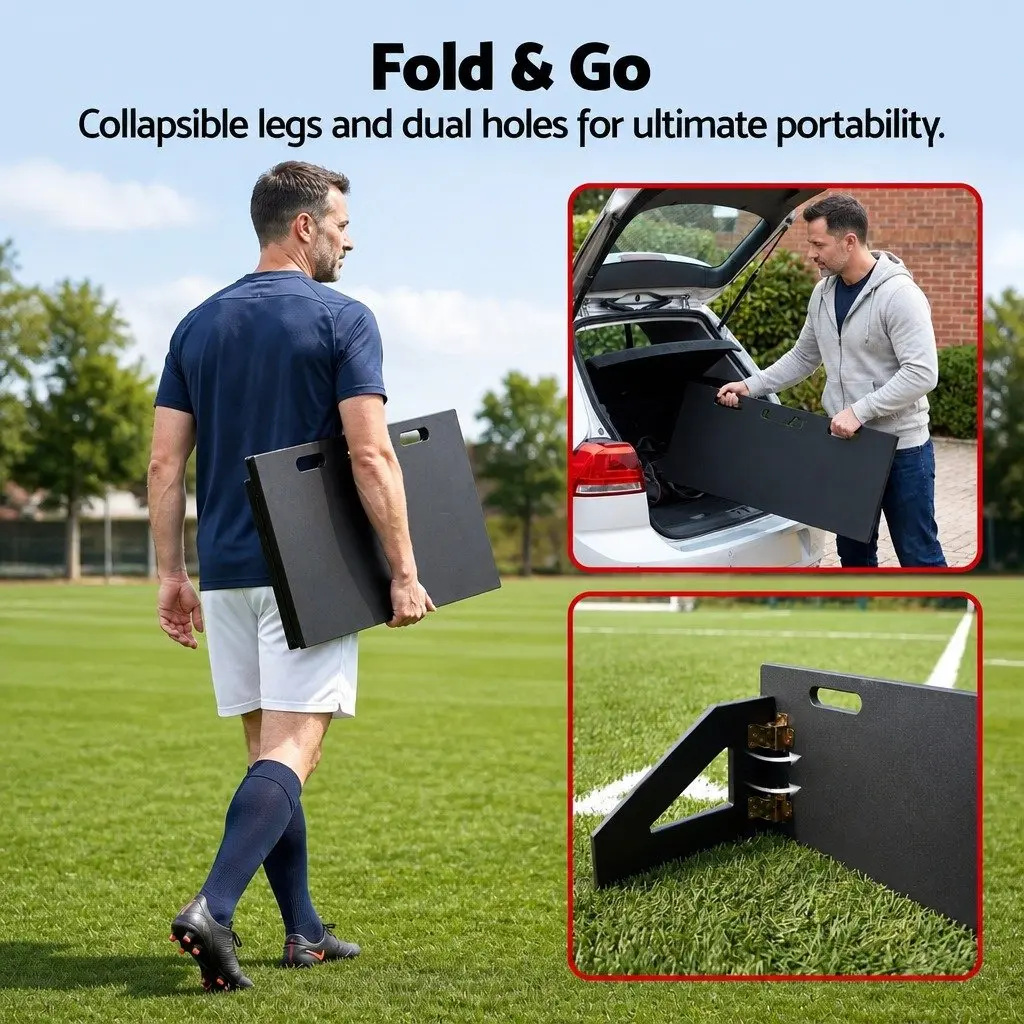 Soccer Rebounder Board HDPE 80cm x 30cm Black Galvanised Steel Adjustable Training Wall
