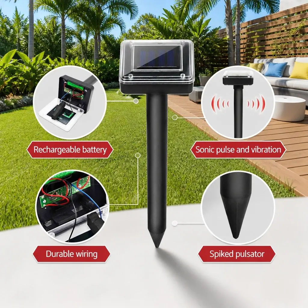 Ultrasonic Solar Snake Repeller Black 8 Pack Weatherproof Pest Control for Garden Yard Farm Orchard
