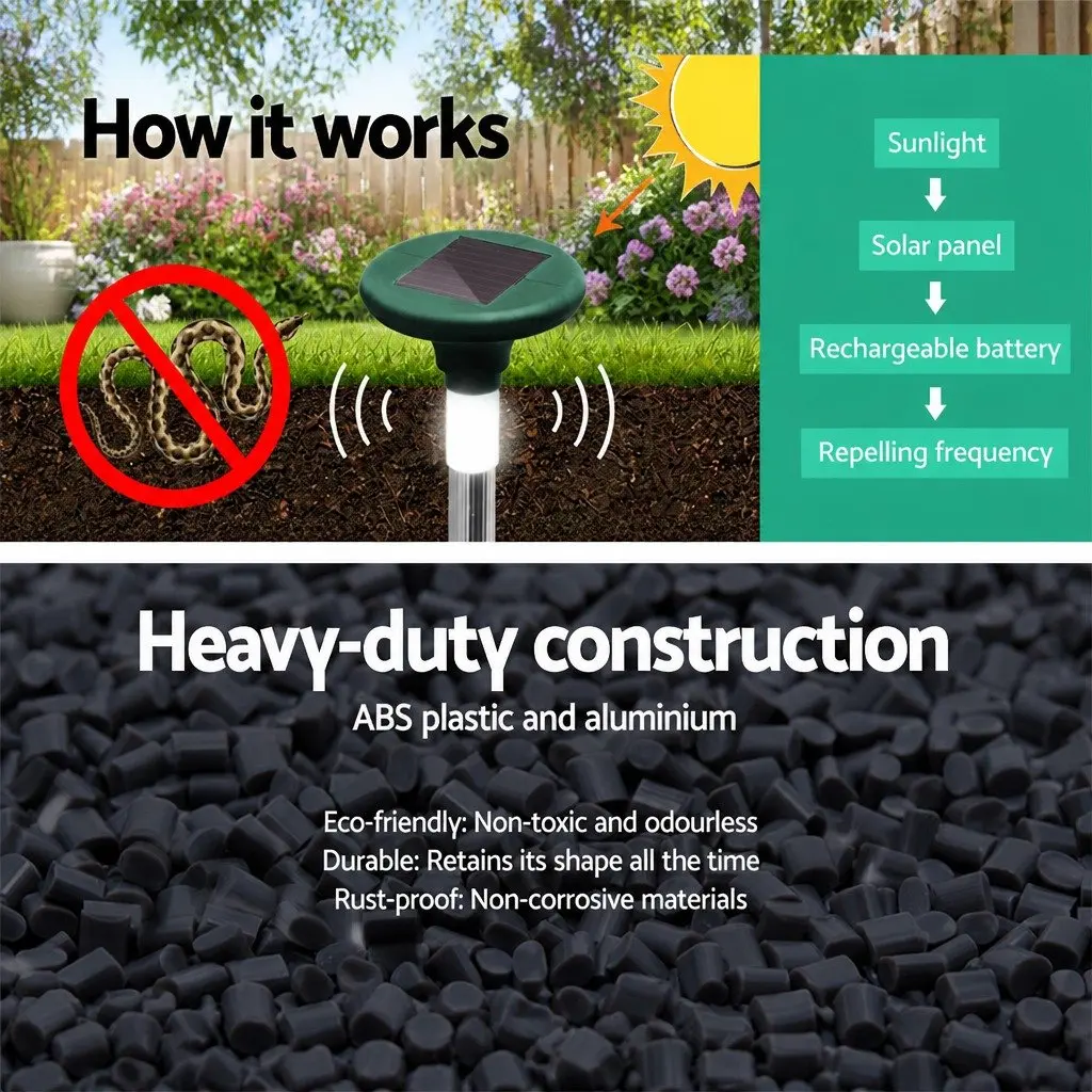 LED Solar Snake Repeller Ultrasonic Pest Deterrent Black 6 Piece