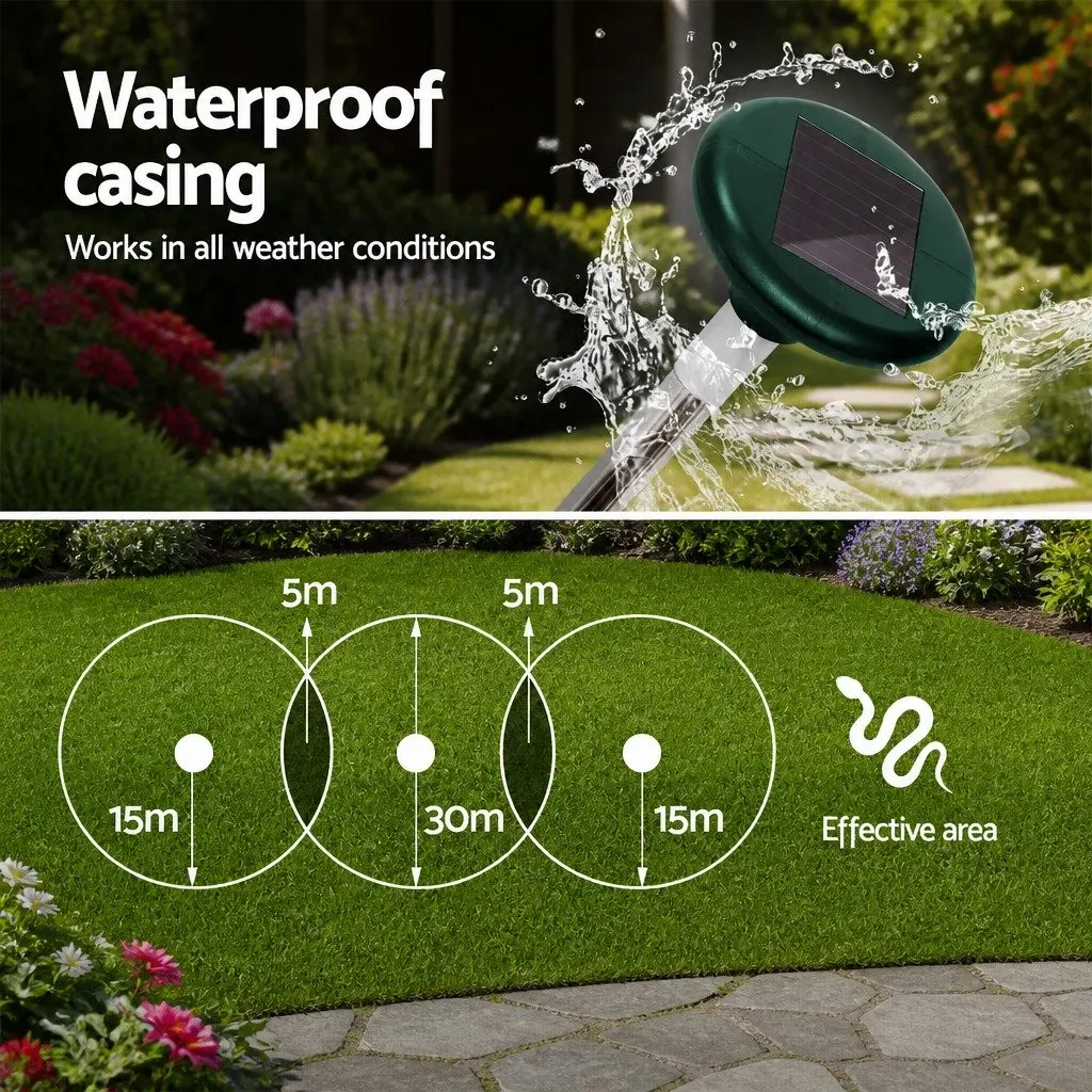 Solar Snake Repeller 8 Piece Heavy Duty ABS Plastic Green LED Ultrasonic Pest Deterrent
