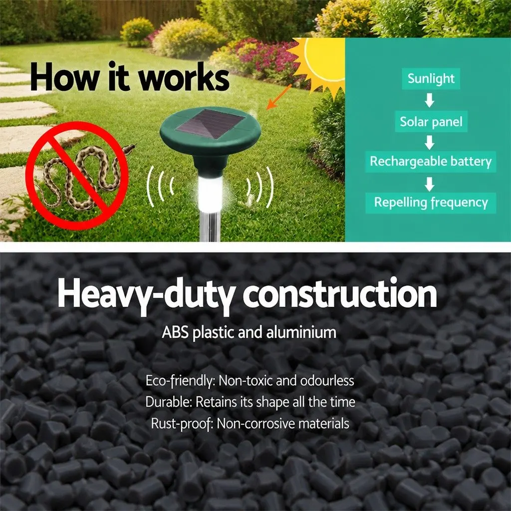 10X Solar LED Snake Repeller Ultrasonic Pest Deterrent Heavy Duty ABS Plastic Black