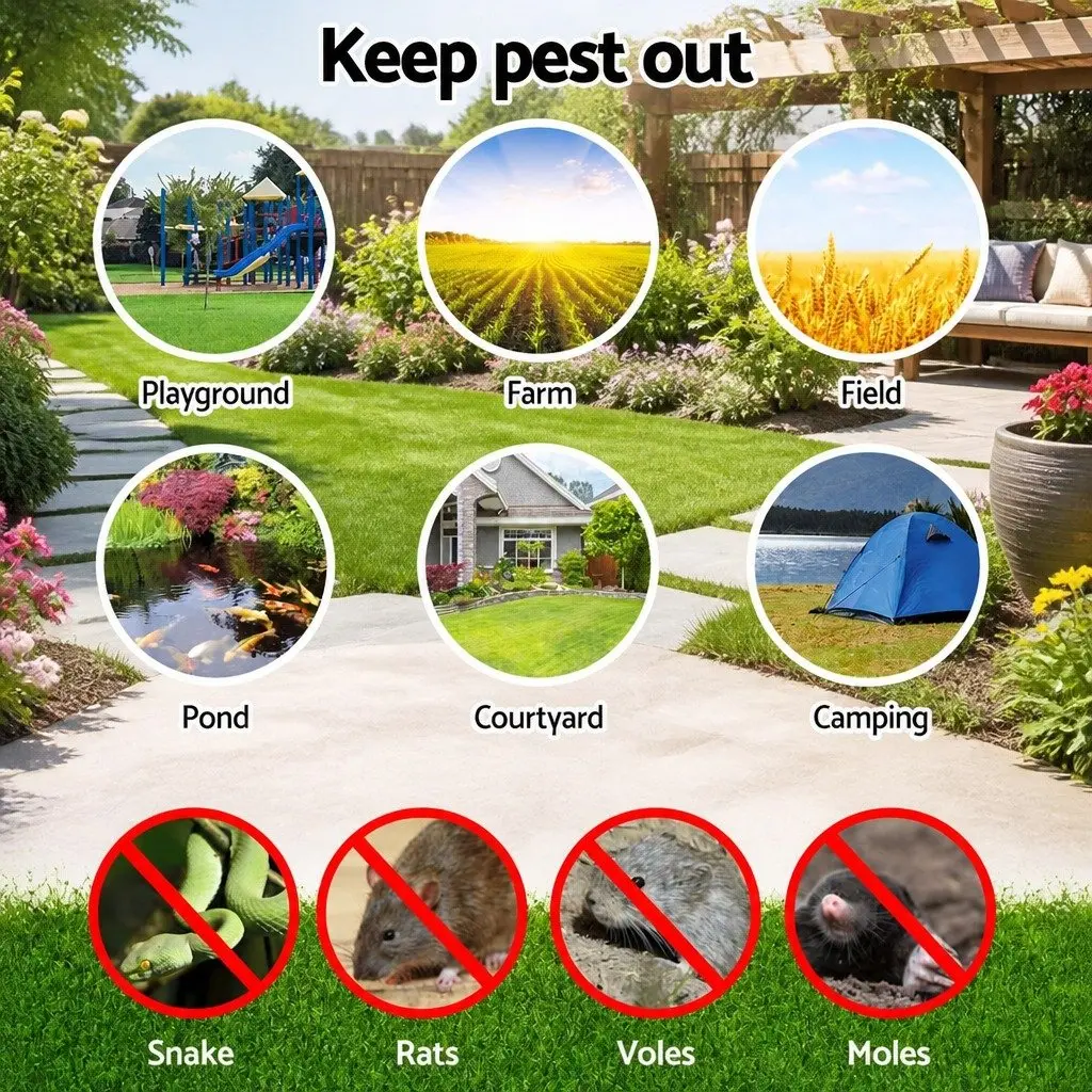 10X Solar LED Snake Repeller Ultrasonic Pest Deterrent Heavy Duty ABS Plastic Black