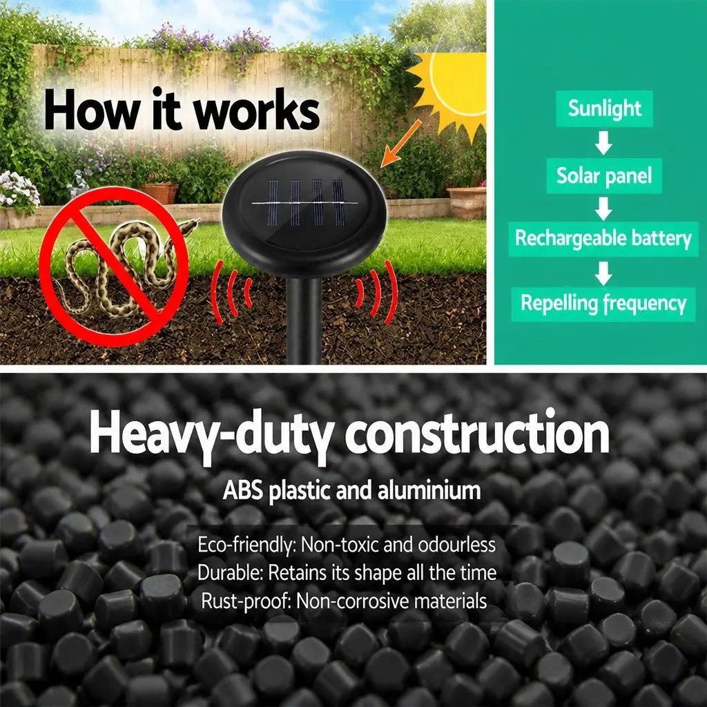 Snake Repeller Ultrasonic Solar Powered 12 Piece Black Garden Yard Farm Orchard